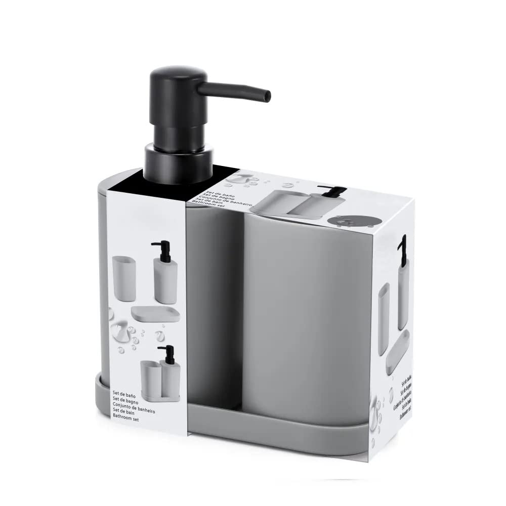 Set para el baño - Juego 3 Accesorios para Lavabo - Kit de 3 Piezas - 1x dispensador de jabón 1x Vaso 1x Bandeja