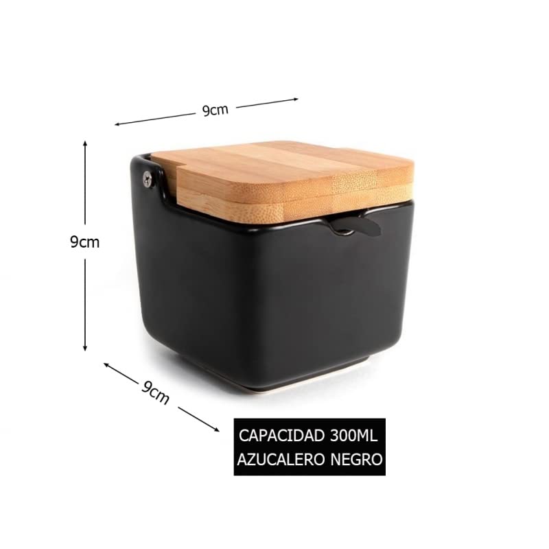 Salero Cocina Negro Ceramica con Tapa Madera para Cocina Factory