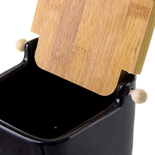 Salero y azucarero de Cocina Blanco de Ceramica con Tapa de Madera.