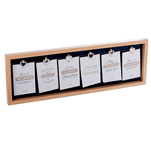 Panel portafotos con pinzas múltiple madera para 6 fotos