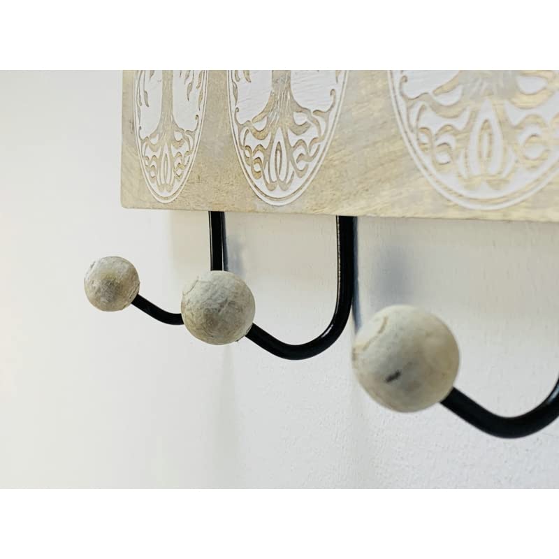 Perchero pared 3 colgador madera tallada arbol de la vida 38x5x16 cm