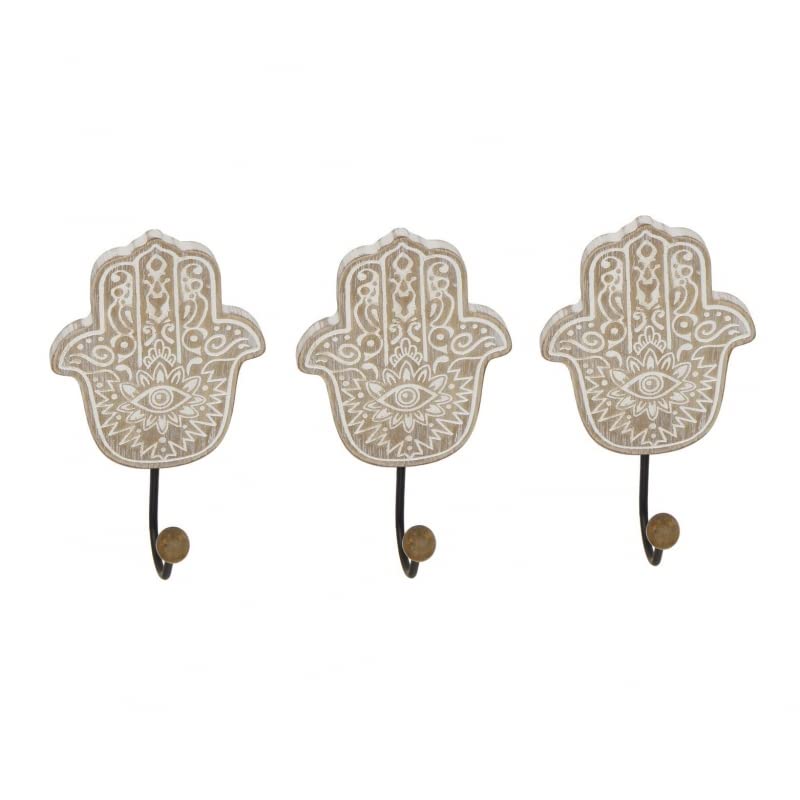 Perchero de Pared Madera de 3 Colgantes Mano Fatima