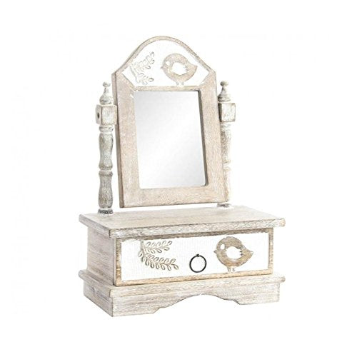 Joyero Espejo Madera Tallada pajaros 25x13x35 cm