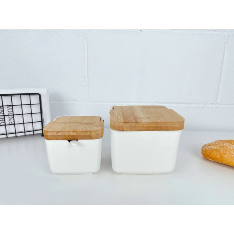 Salero y azucarero Cocina Negro Ceramica con Tapa Madera para Cocina Factory