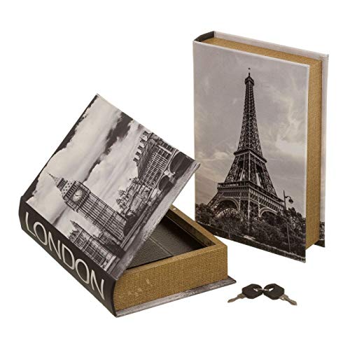 Set 2 Caja Libro con Llave Gris de Madera clásica para salón France