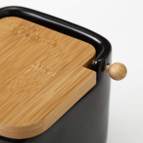 Salero y azucarero de Cocina Blanco de Ceramica con Tapa de Madera.