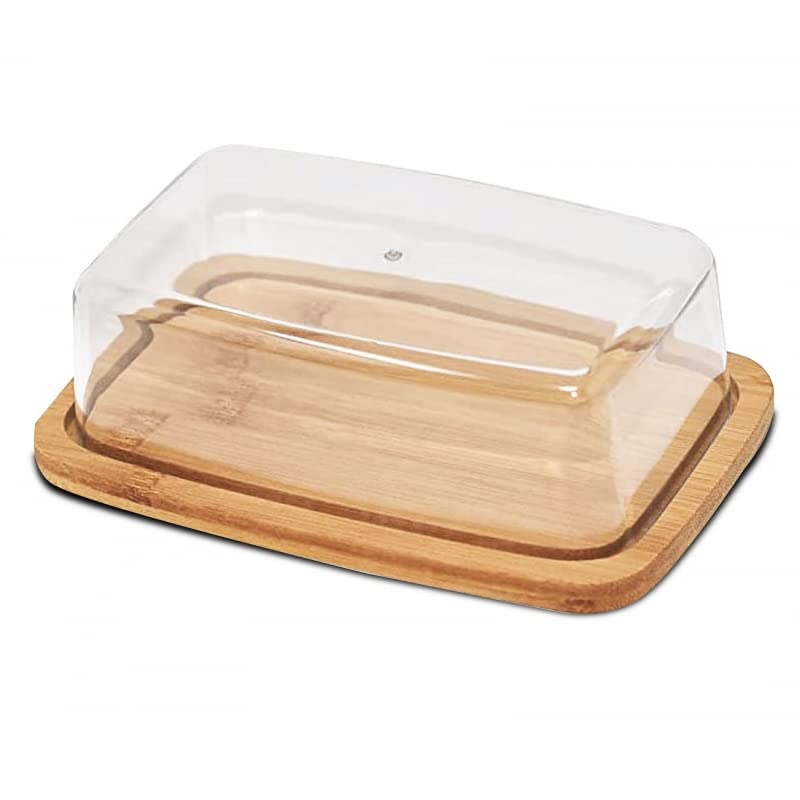 Bandeja Bambu Mantequillero Aperitivos para Servir con Tapa 19 x 12,5 x 5,2 cm (Rectangular 19 cm)