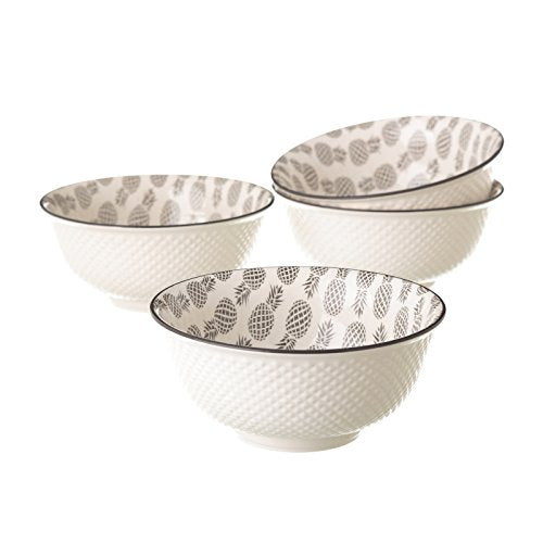 Pack 4 bol piña gris 600cc porcelana .