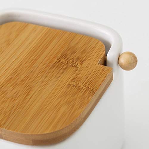 Salero y azucarero de Cocina Blanco de Ceramica con Tapa de Madera.