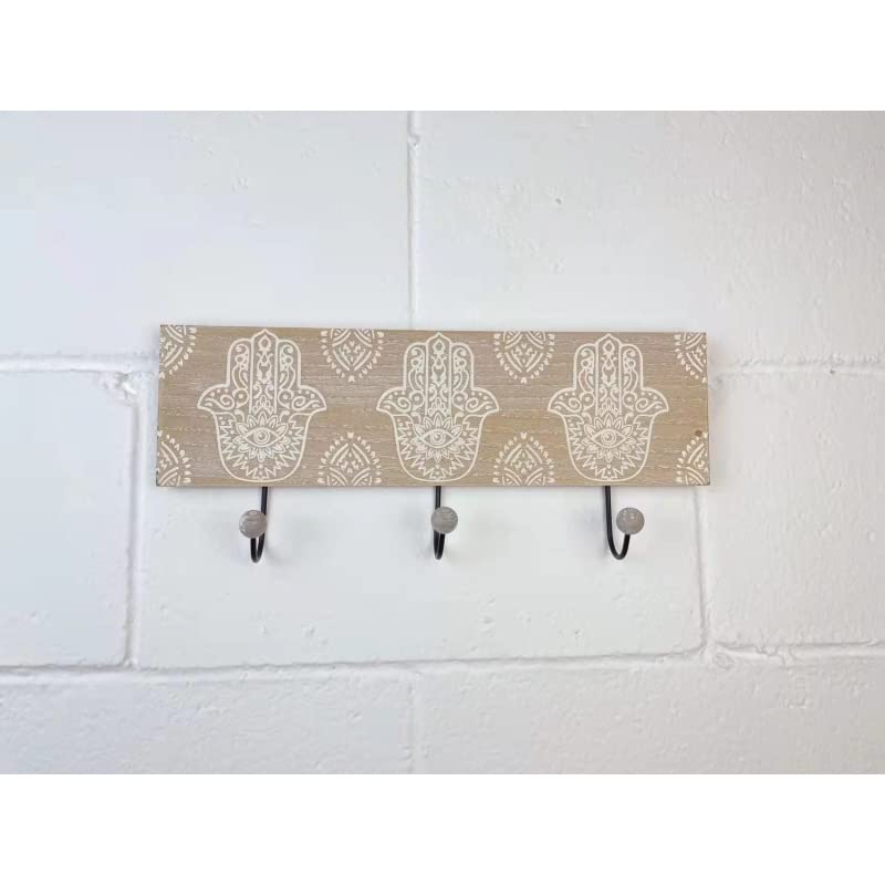 Perchero de Pared Madera de 3 Colgantes Mano Fatima