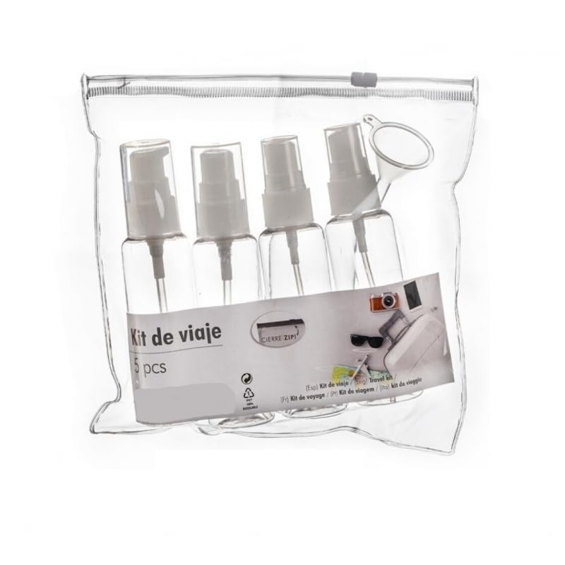 DAMDAM GO - Botellas de Viaje Transparentes Kit 5 Piezas, Botella Plástico de Dispensador y Spray
