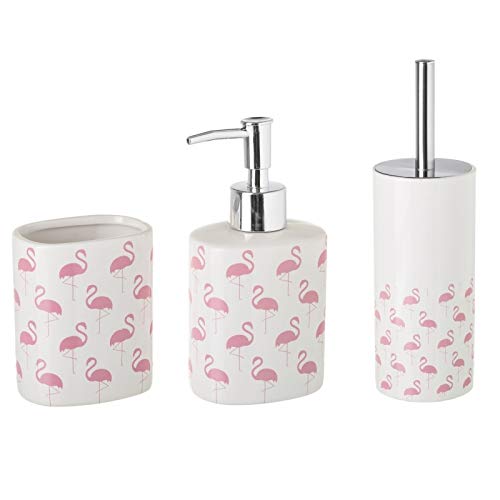 Conjunto Set baño 3 Piezas Ceramica de framencos Rosa Blanco
