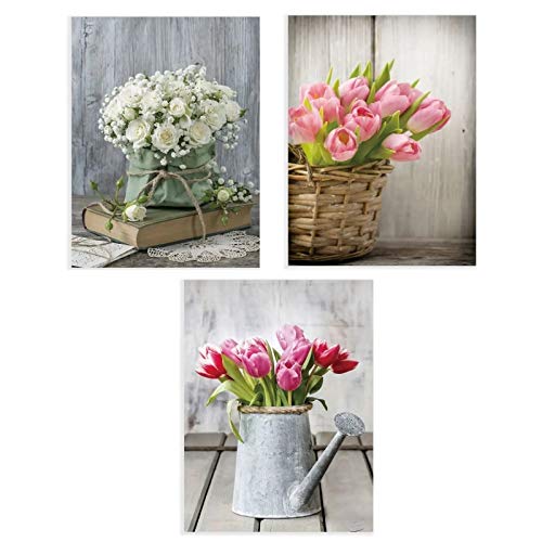 Set 3 Cuadro Lienzo Flores 30x40 cm