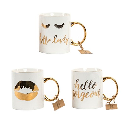 Tazas chic dorado porcelana frase 330 cc (Set de 3 tazas)