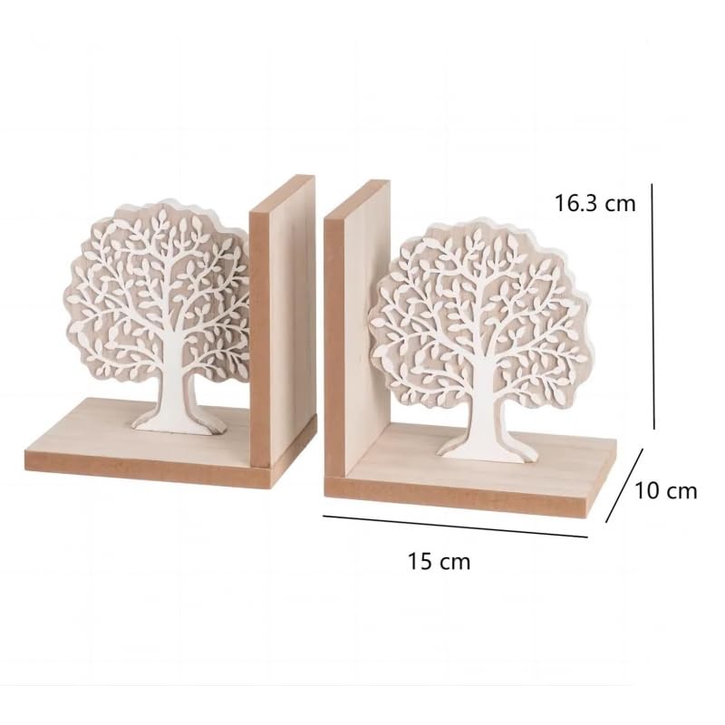 DAMDAM GO - Sujetalibros Decorativo Arbol de La Vida Madera Estilo Nórdico 2 Unidades
