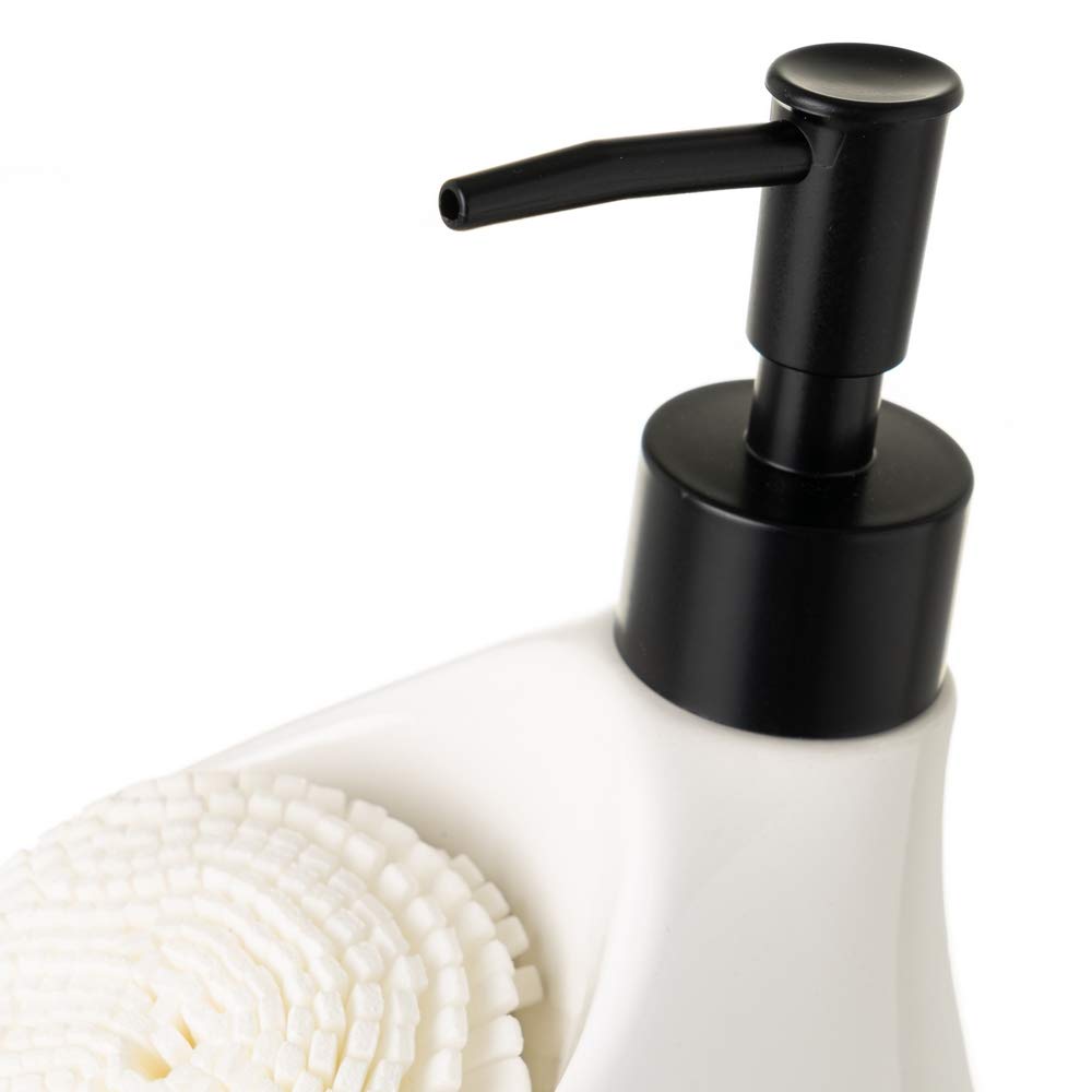 Dispensador de jabón ovalado de cerámica contemporáneo blanco, de 10x12x17 cm