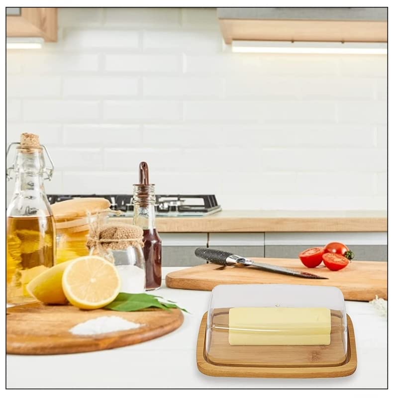 Bandeja Bambu Mantequillero Aperitivos para Servir con Tapa 19 x 12,5 x 5,2 cm (Rectangular 19 cm)