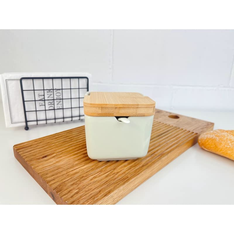 Salero Cocina Negro Ceramica con Tapa Madera para Cocina Factory