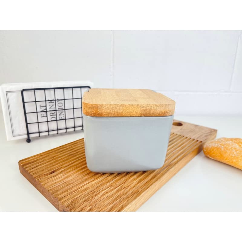 Salero Cocina Negro Ceramica con Tapa Madera para Cocina Factory