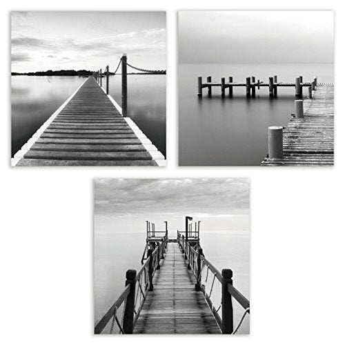 Set 3 Cuadro Lienzo Paisaje Gris Moderno para salón