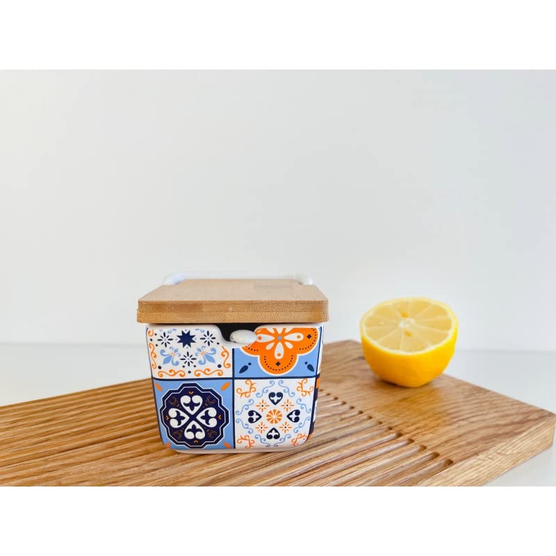 Salero de Cocina de Cerámica con Tapa de Madera Diseños Originales Mosaico Bicolor