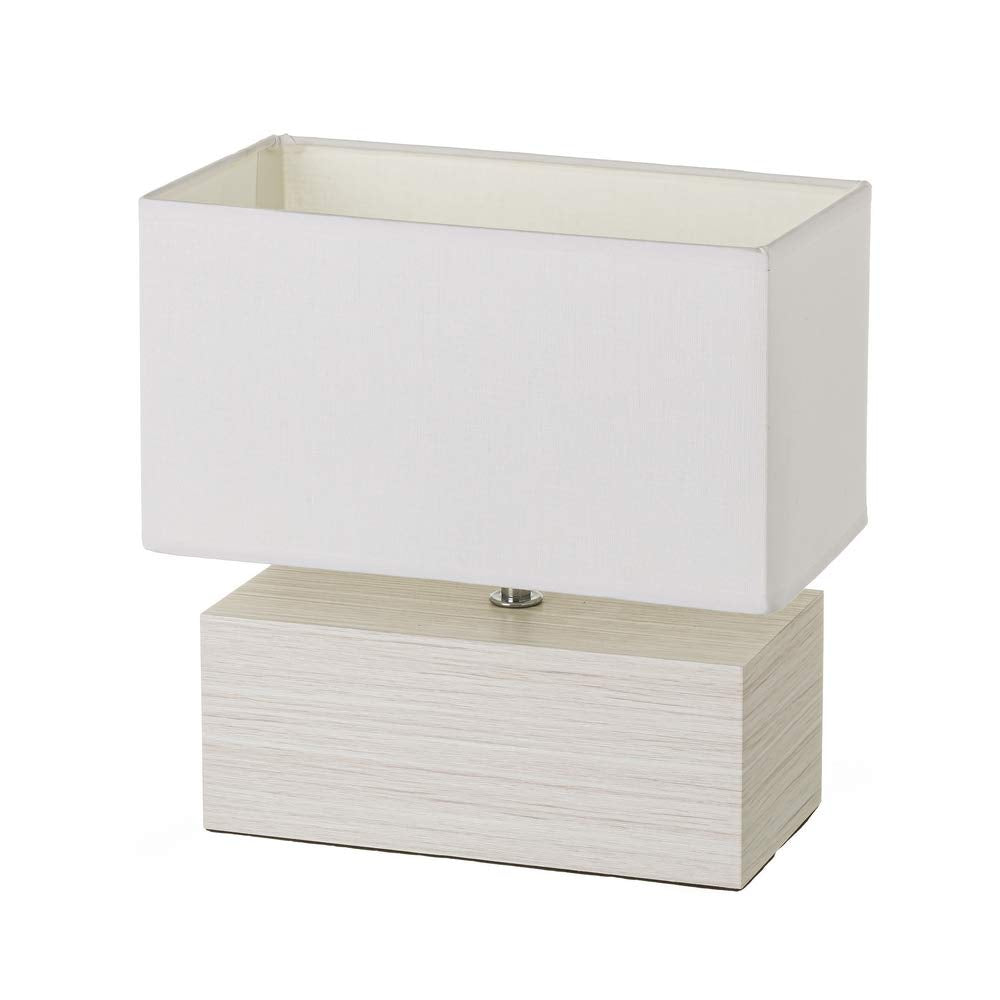 Lámpara de mesa con pantalla nórdica de madera y lino beige, de 28x15x28 cm