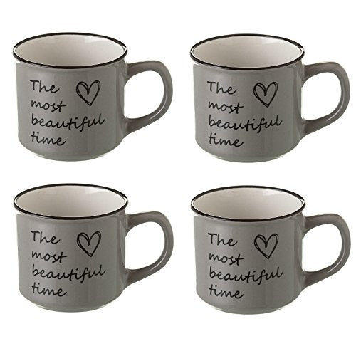 Taza de café romántica Gris de cerámica para Cocina Bretaña (Set de 4 Tazas)