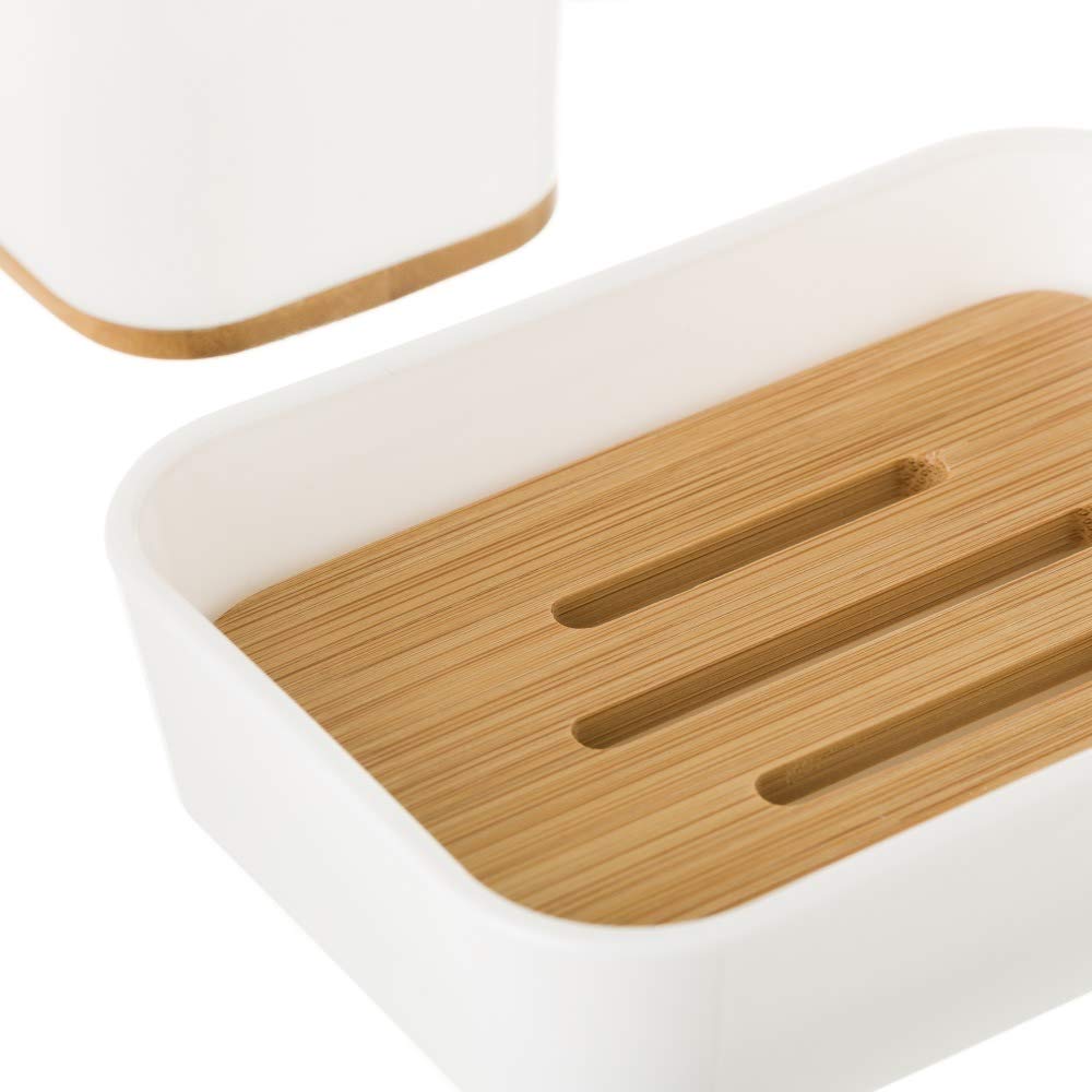 Dispensador y portacepillos de baño Blanco de plástico nórdico para Cuarto de baño Vitta