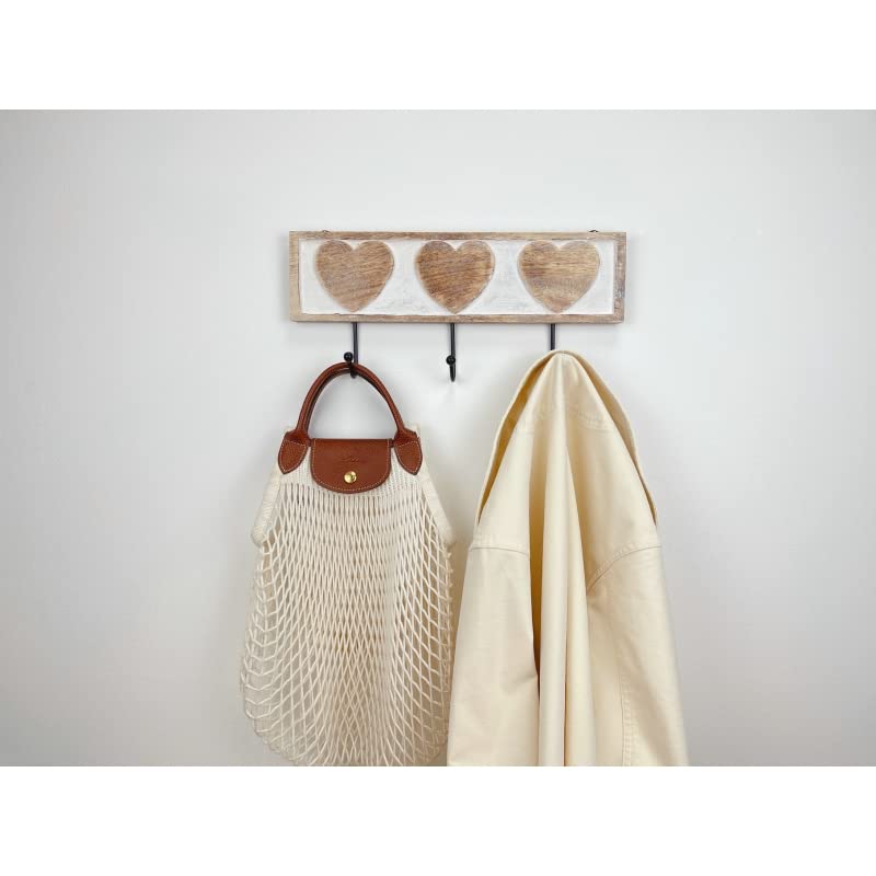 Perchero de Pared Mango Madera Tallado Estrellas 3 colgadores Metal