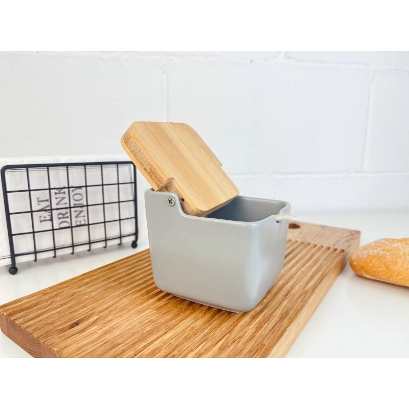 Salero Cocina Negro Ceramica con Tapa Madera para Cocina Factory