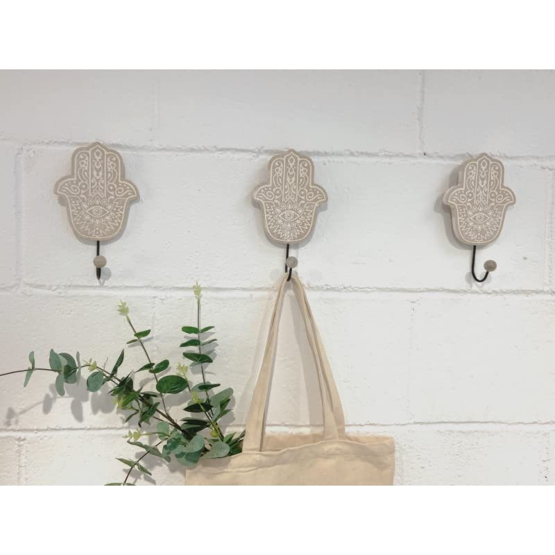 Perchero de Pared Madera de 3 Colgantes Mano Fatima