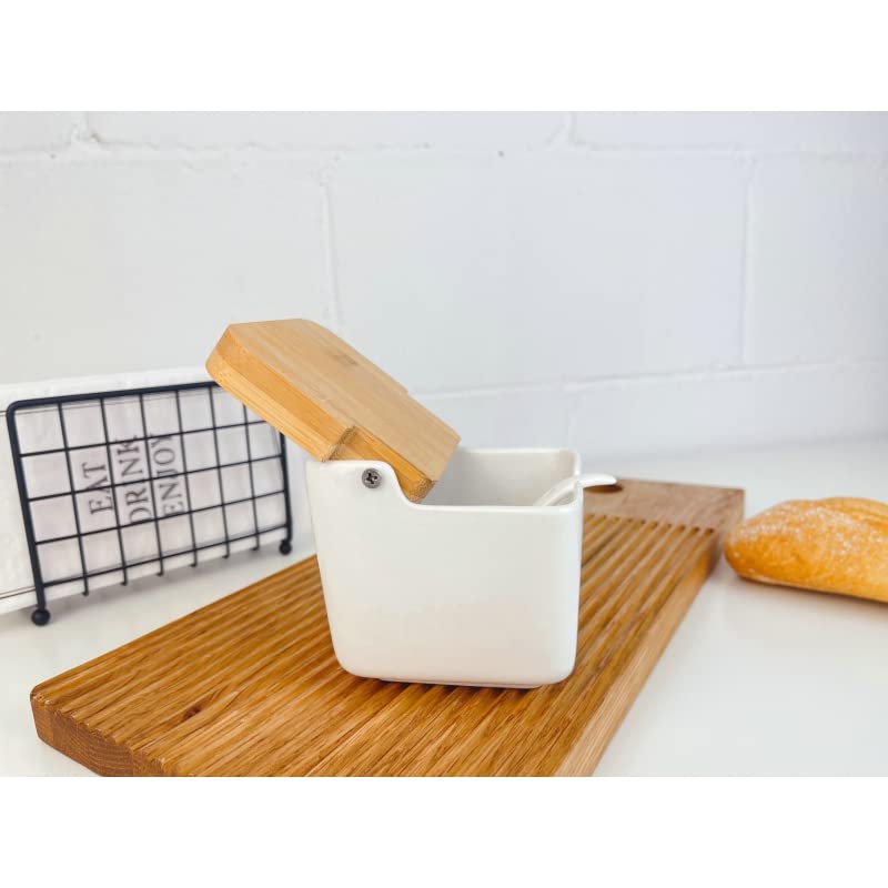 Salero y azucarero Cocina Negro Ceramica con Tapa Madera para Cocina Factory