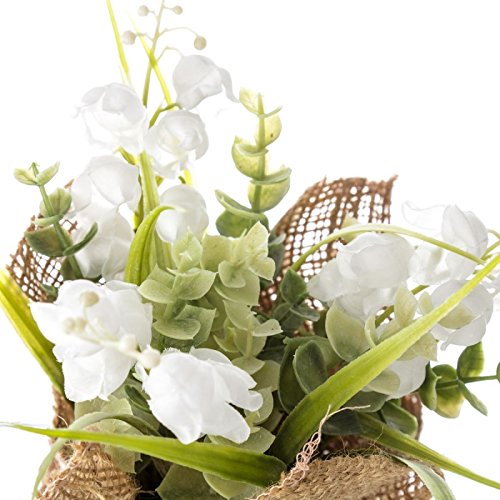 Pack 2 Plantas plástico en maceta tela de saco. blanco y azul.