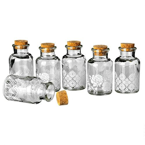 Botella Cristal 5,70 x 5,70 x 11,10 cm con tapón de Corcho. (Pack 6 Botellas)