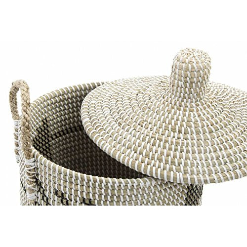 Set 2 cesta fibra tribal con tapa 37x41 cm