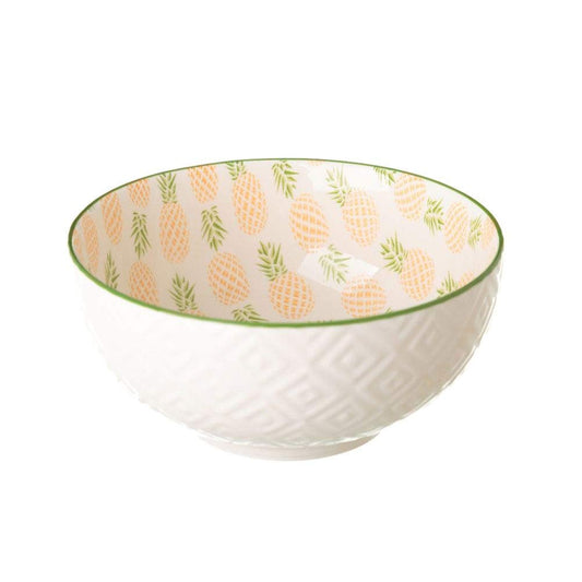 Pack 4 bol piña verde 600cc porcelana .