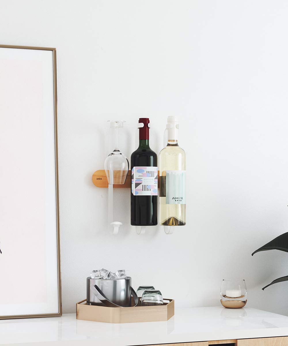 Botellero (Madera de Haya, 26,6 x 8,5 x 29,8 cm), Color Blanco y Natural