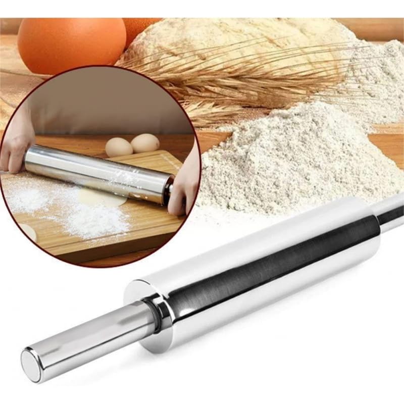 DAMDAM GO - Rodillo De Cocina Para Amasar - Rodillo Amasar De Acero Inoxidable Antiadherente, 38 cm