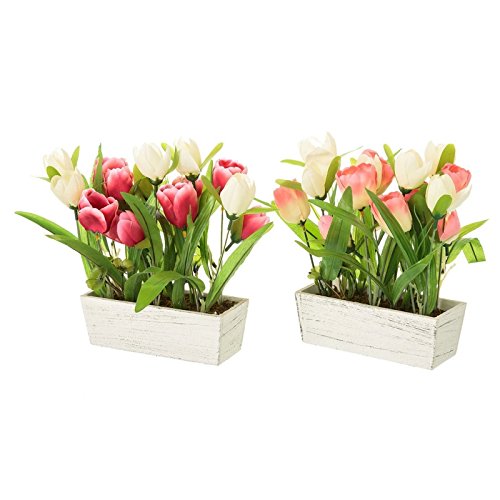 Pack 2 Planta artificial tulipan decorada maceta madera .