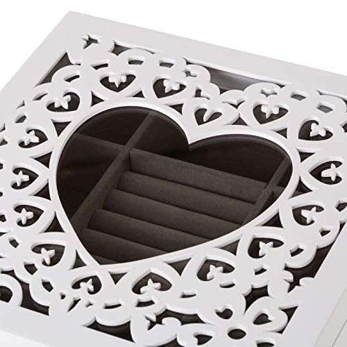 Joyero de corazón de Madera Blanco de 7x23x23 cm