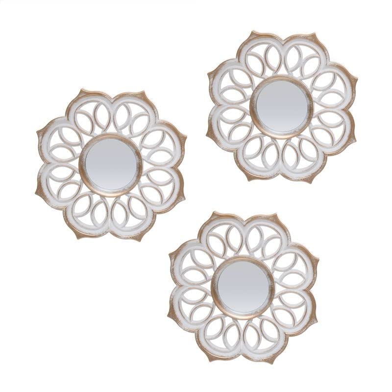 Set de 3 Espejos de parad Rayas Blancos de Cristal y Etnico