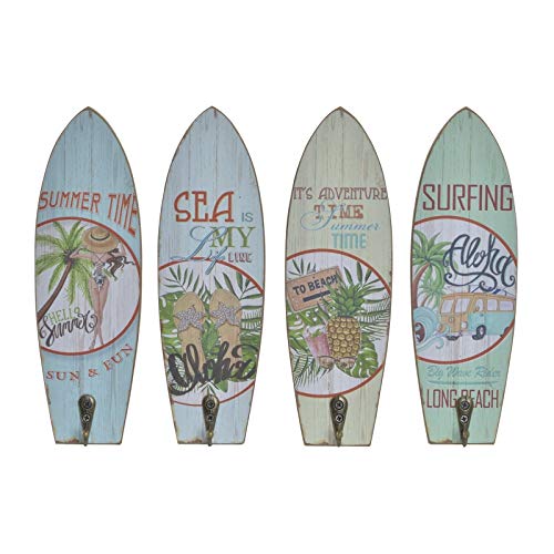 Set 4 Cuadro de Pared Madera Perchero Vintage Surf Tropical Aloha 7x22 cm