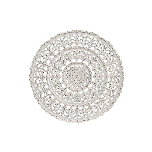 MURAL PARED MADERA TALLADA BLANCO CREMA DECAPE 91X7 REDONDO