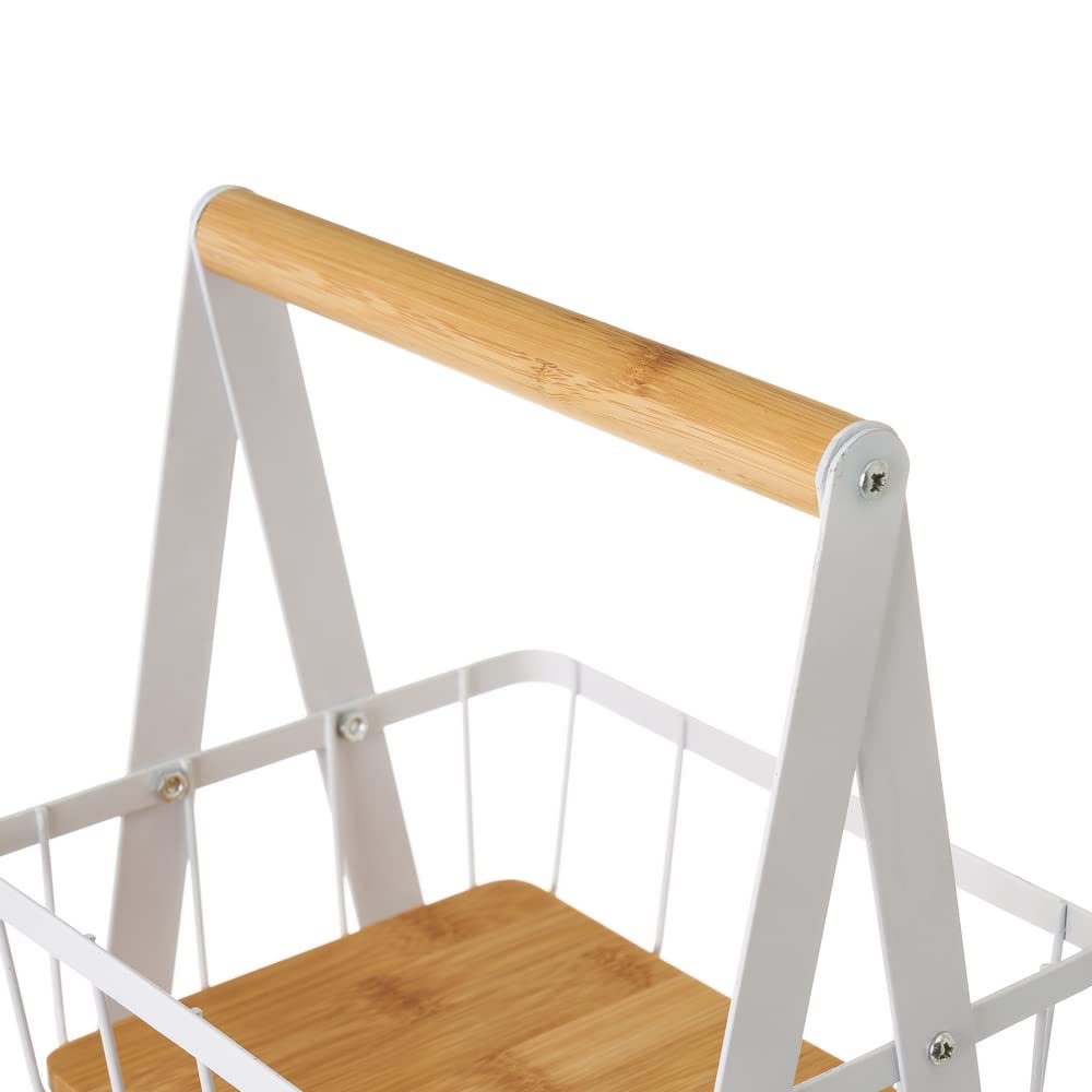 Estantería con 3 cestas de bambú y Metal Blanca de 30x20x60 cm