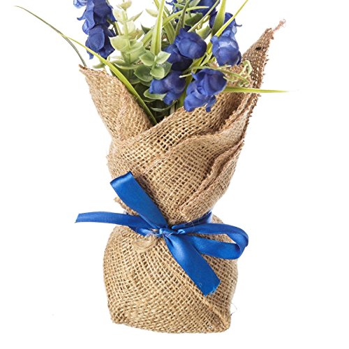 Pack 2 Plantas plástico en maceta tela de saco. blanco y azul.