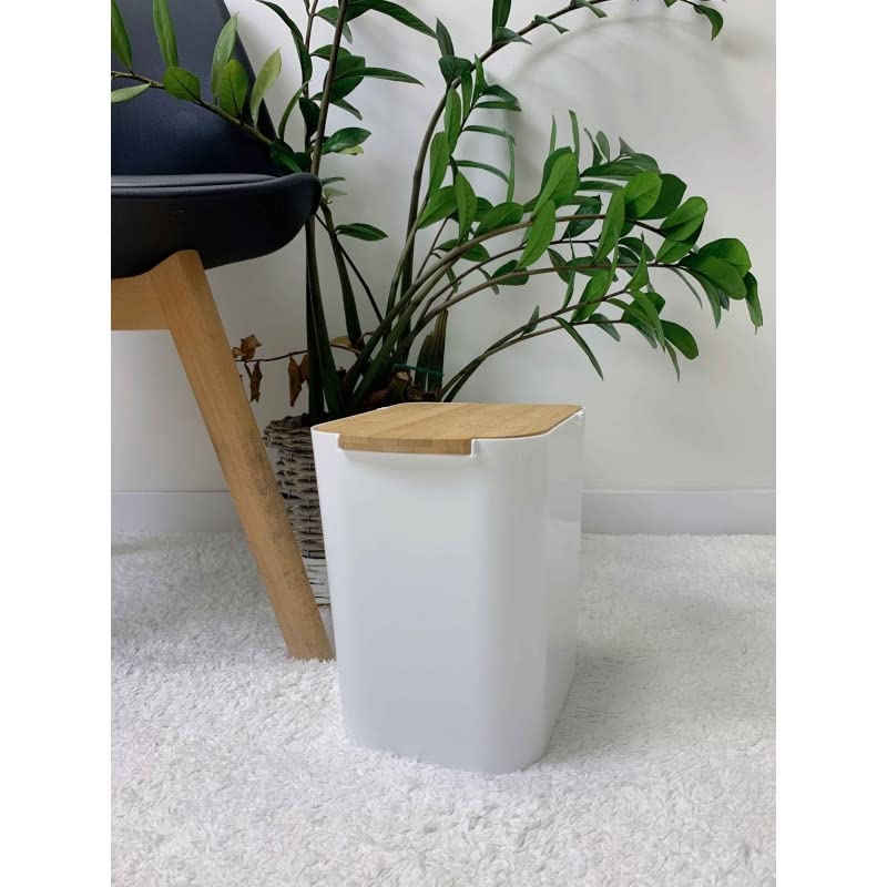Papelera baño de poliestireno Tapa de bambú Capacidad de 5 litros