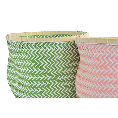Juego de 3 cestas poliester bambu rosa .