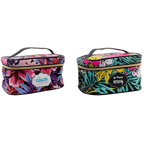 Set 2 neceser pu hojas tropical