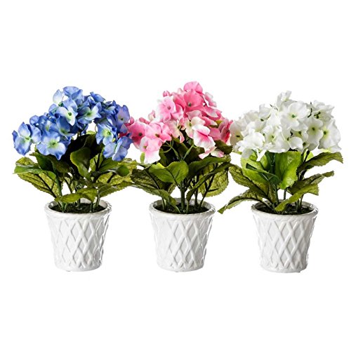 Pack 3 hortensia artificial maceta de porcelana .