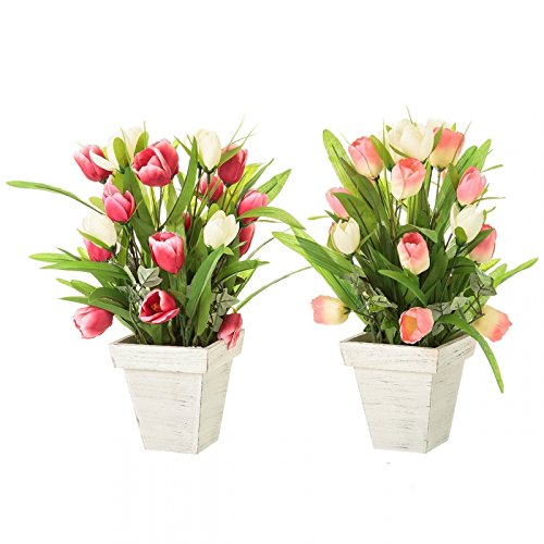 Pack 2 Planta artificial tulipan decorada maceta madera .